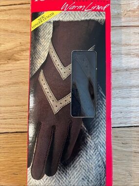 isotoner Men's /Women Brown Two-Tone Warm Lined Dress Gloves